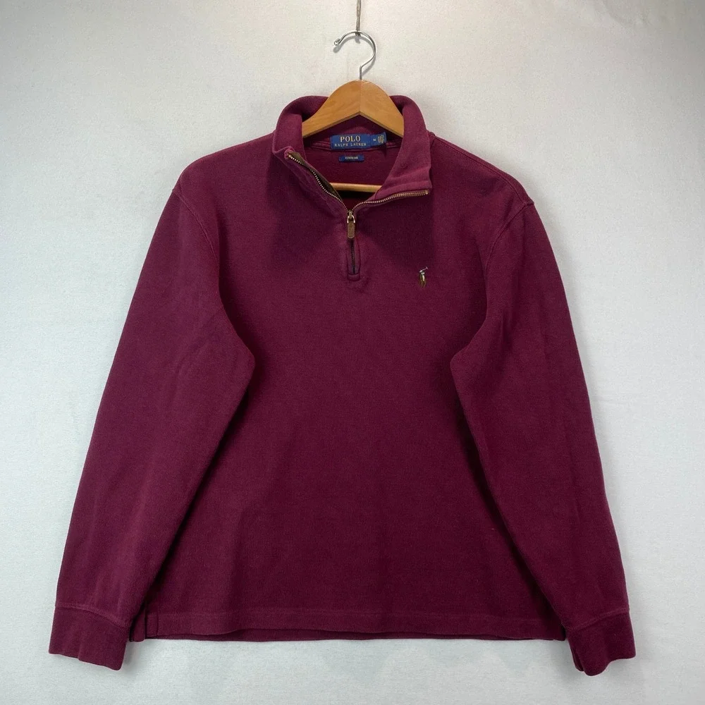 Polo Ralph Lauren Estate Rib Quarter Zip Mens Sz M Burgundy Red Pullover Sweater